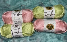 LION BRAND Yarn TRUBOO in  Celery and Light Pink, 4 Skein Lot