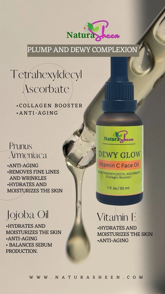 NATURASHEEN DEWY GLOW Vitamin C Face Oil 30ml Tetrahexyldecyl Ascorbate. - Image 4 of 4