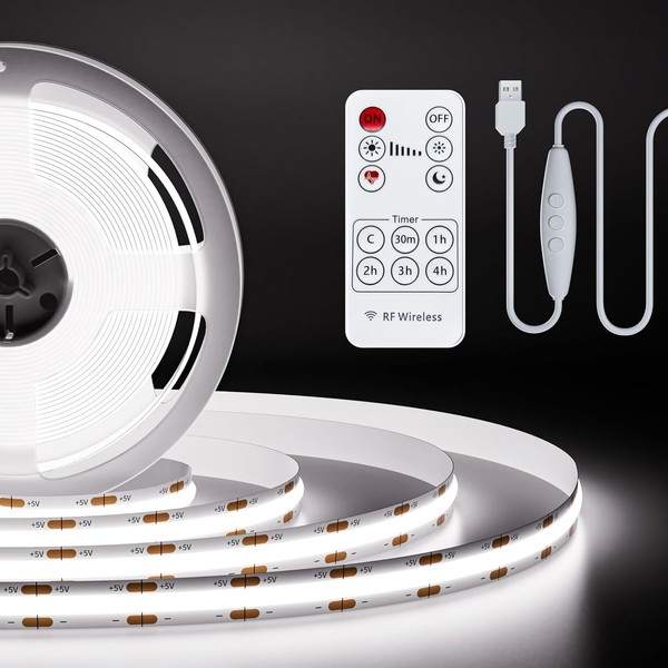 Pautix USB 5V LED Streifen Weiß 2M Mit Fernbedienung, 640Leds 6000K Dimmbar COB-image