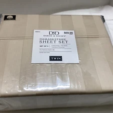 Damask Stripe Taupe 3pc 100% Cotton Sheet Set Twin 400 Thread Darsee & David