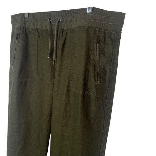 Athleta Cabo Olive Green 100% Linen Jogger High Rise Ankle Loose Fit sz 16 - Picture 3 of 7