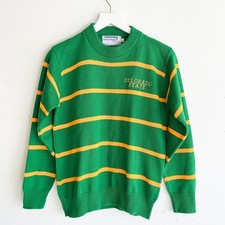 Vintage Colorado State Green & Yellow Striped Acrylic Sweater Usa made Size S
