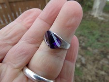 Purple Stone Solid Sterling Silver 925 Ring Size 9.5