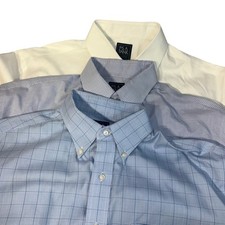 Jos A Bank Traveler Traditional Fit Dress Shirts Lot of 3 White Blue 17 35 Mens