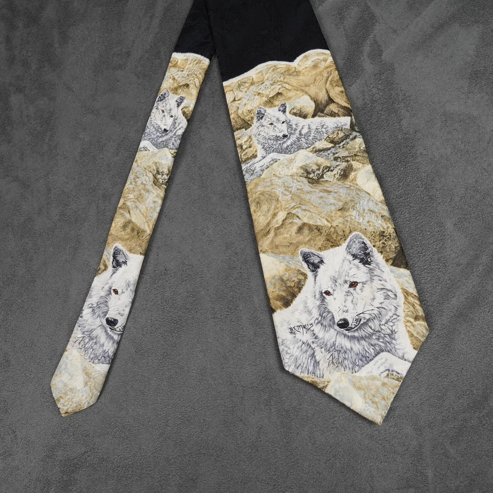 Corbata de especies en peligro de extinción para hombre escondite ártico lobo seda Bonnie Marris regalo de vida silvestre Foto 2 de 4