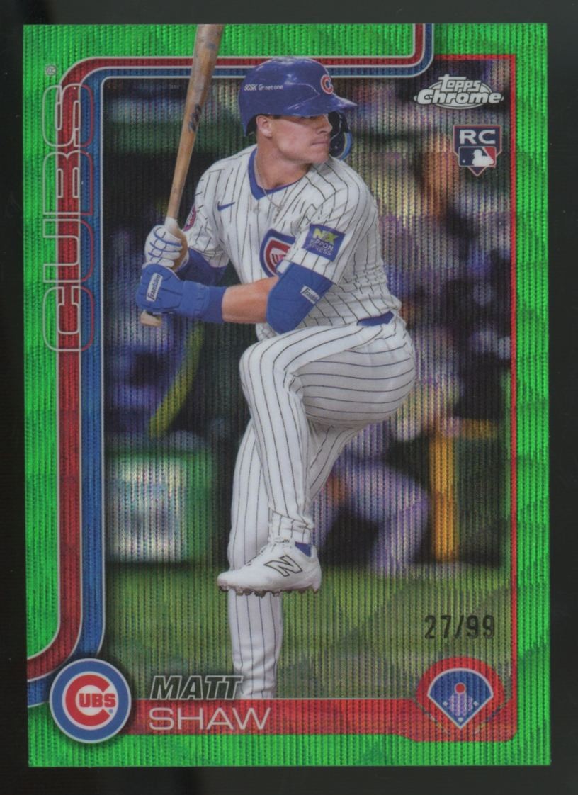 2025 Topps Chrome Matt Shaw RC Green Wave Refractor /99 #219