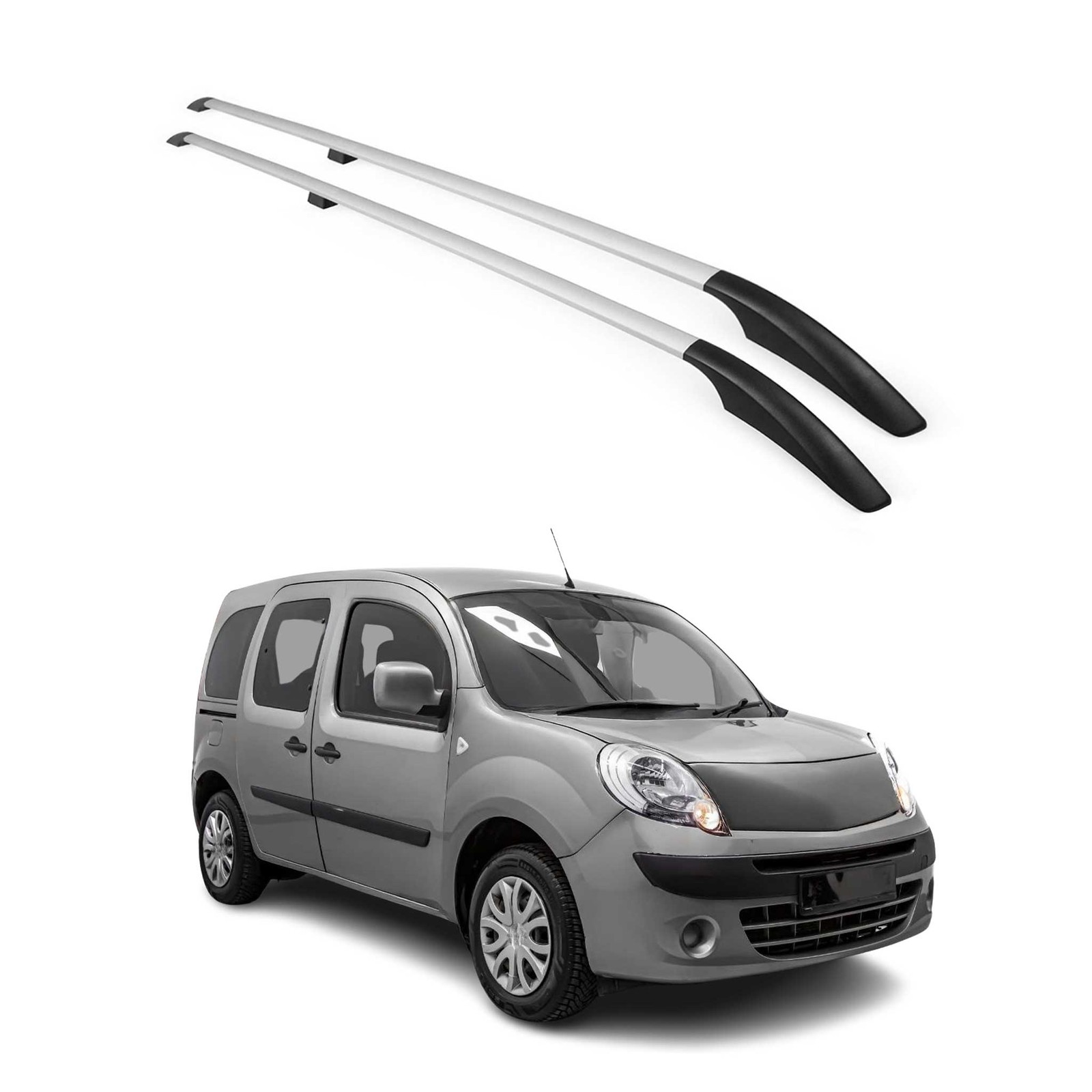 Barres de toit longitudinales Kangoo L1 aluminium gris pour galerie de toit et coffre auto