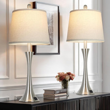 Silver Touch Table Lamps Set of 2 with USB Ports, 3-Way Dimmable, Bulbs Included