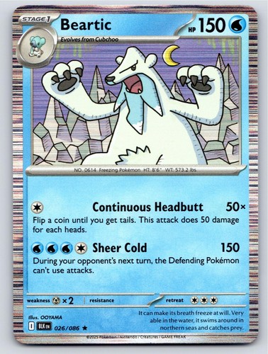 2025 POKEMON BEARTIC BLACK BOLT 026/086 REVERSE HOLO R NM A56614 FREE S&H