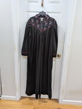Vintage Appel Small Embroided Robe With Pockets Partial Zip Velour Black