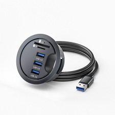 Black Charging Plug USB 2.5Inch Grommet Hole In-Desk Mounting 3 Ports USB3.0