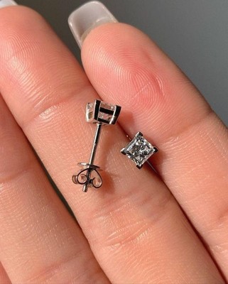 Princess Cut Moissanite Studs Solitaire Simple Daily Wear Earrings Gift For Her