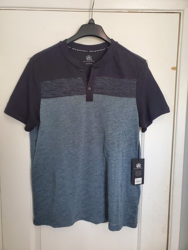 Rock & Republic Shirt Mens L color block Short Sleeve Henley Pocket Casual