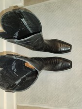 LUCCHESE Black CAIMAN Western Cowboy Boots Mens 9.5D USA Made. No Box.