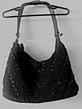 Vintage V-design Stretch Crotched Beaded Black Handbag. Excellent Condition