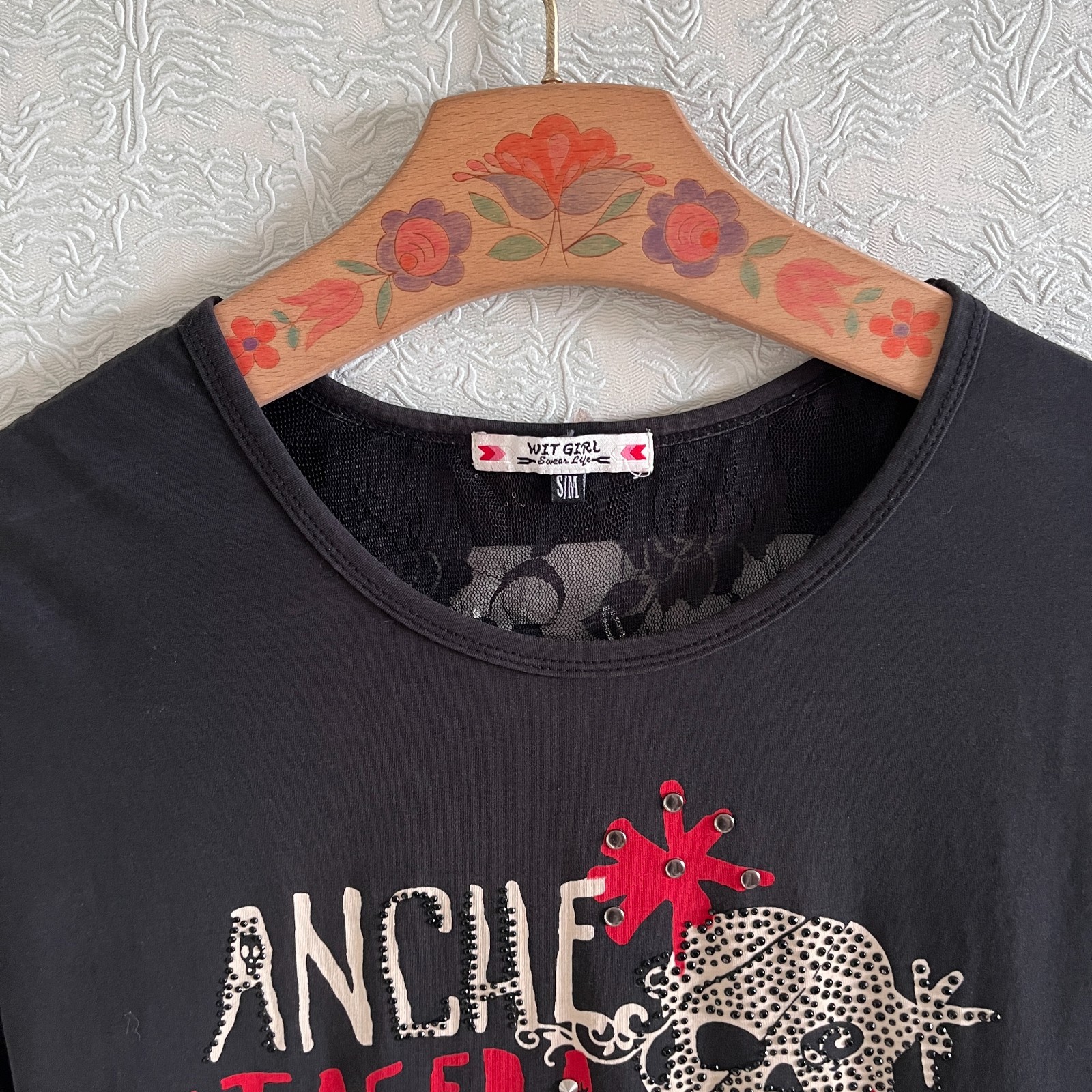 Y2K WitGirl Skull Print T-Shirt Cut Out Back Emo Punk Rock Grunge Girl Top S/M