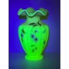 Fenton Uranium Ruffled Dragonfly Floral Vase Handpainted T. Neader #100 Glow