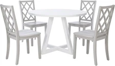 Powell Morgan White and Grey Wooden Five Piece Round Table Dining Set Seats 4