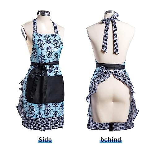 Lovely Flower Pattern Retro Aprons With Large Pockets for Women Dark Bloom - Bild 2 von 6
