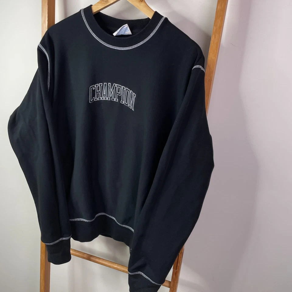 Champion Sweatshirt Mens Medium Black Reverse Weave Crew Neck Pullover Knit - image 3 of 4