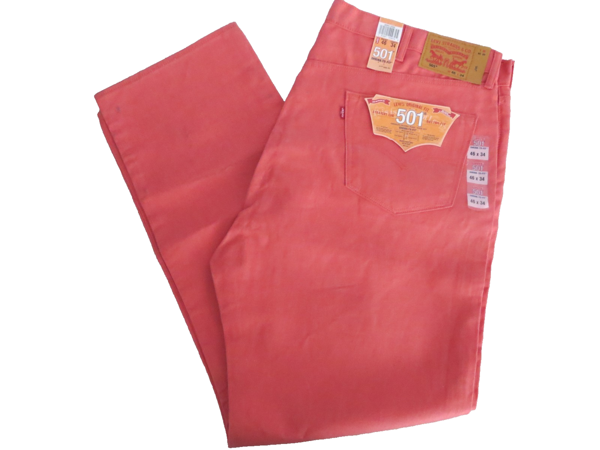 Levis 501 Shrink To Fit Button Fly Jeans Color Salmon Pink Rigid