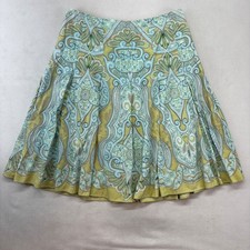 Talbots Skirt Womens 8P Green Blue Paisley Cotton A-Line Lined Knee Length