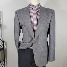 VTG Stafford Men's Tweed Sport Coat Blazer Two Button Gray Wool Plaid 42R Slim