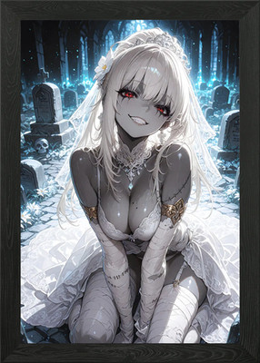 Zombie Bride in Graveyard Framed Wall Art Poster Canvas Print Picture