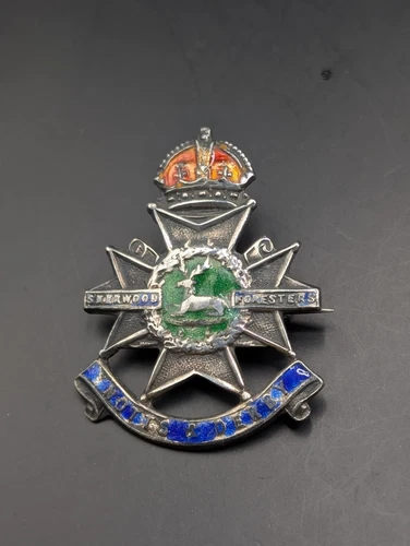 WW1 Sherwood Foresters Notts & Derby Silver & Enamel Sweetheart Brooch Badge