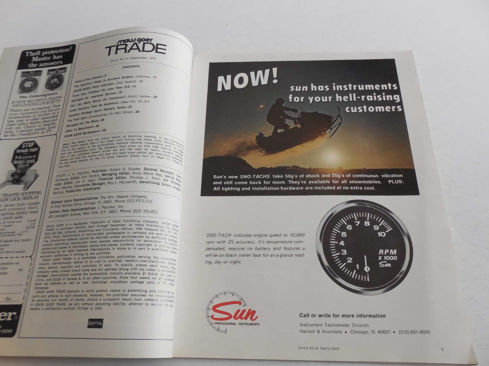 Snow Goer Trade snowmobile dealer magazine Sept. 1972 vintage Speedway Moto-Ski