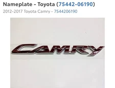 2012-2017 CAMRY  Trunk Lid Nameplate, Emblem Badge 75442-06190