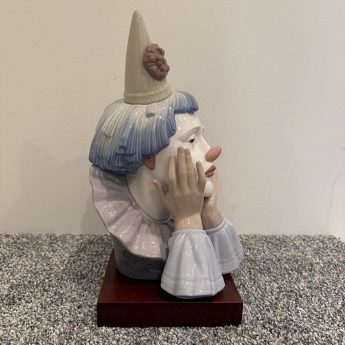 Lladro Triste Clown Busto Porcellana Figura Testa di Giullare 1981 Spagna 5129 Ritirato - Foto 3 di 11