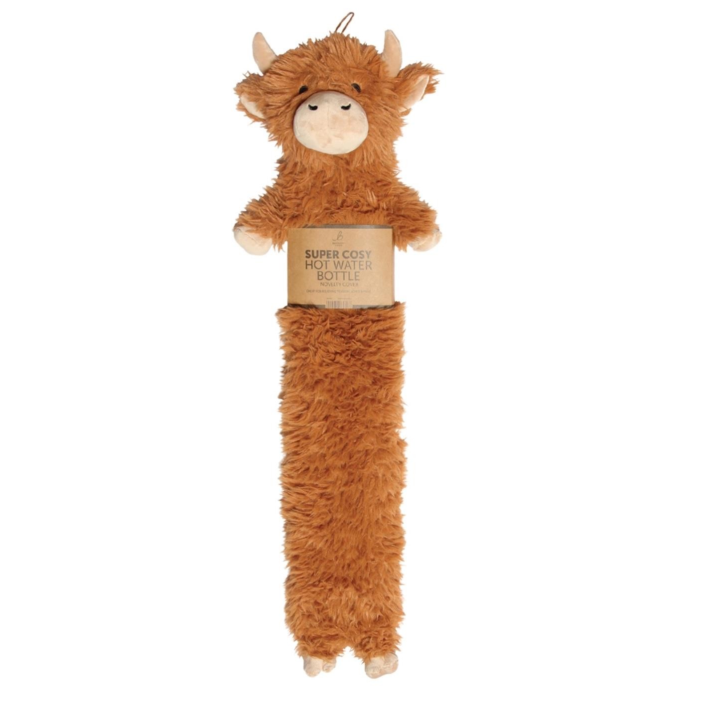 Long Hot Water Bottle Highland Cow Aches Pains Relief Soft Cosy Faux Fur Cuddle