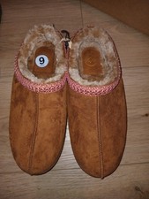 white mountain brown women Slip-On Slippers Faux Fur Lined Rubber Sole Size 9