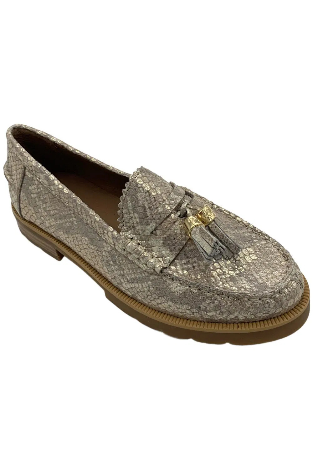 Donald Pliner Womens Lenny Metallic Antique Snake Loafer Pale Gold 11690₽