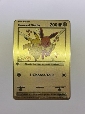 Eevee & Pikachu I Choose You! Romantic High Quality Gold Metal Fan Art Card  | eBay