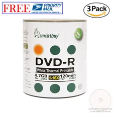 300 Pack Smartbuy DVD-R 16X 4.7GB White Thermal Hub Printable Data Record Disc