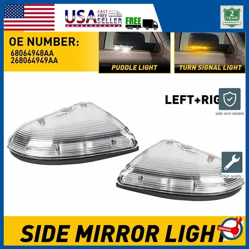 2X Mirror Turn Signal Puddle Light Lamp for 2009-2014 Dodge Ram 1500 2500 LH+RH