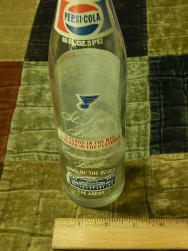St. Louis Blues ~ '70s Pepsi-Cola Glass Soda Bottle w/ Cap ~ Vtg Stanley Cup Ltd - Picture 7 of 10