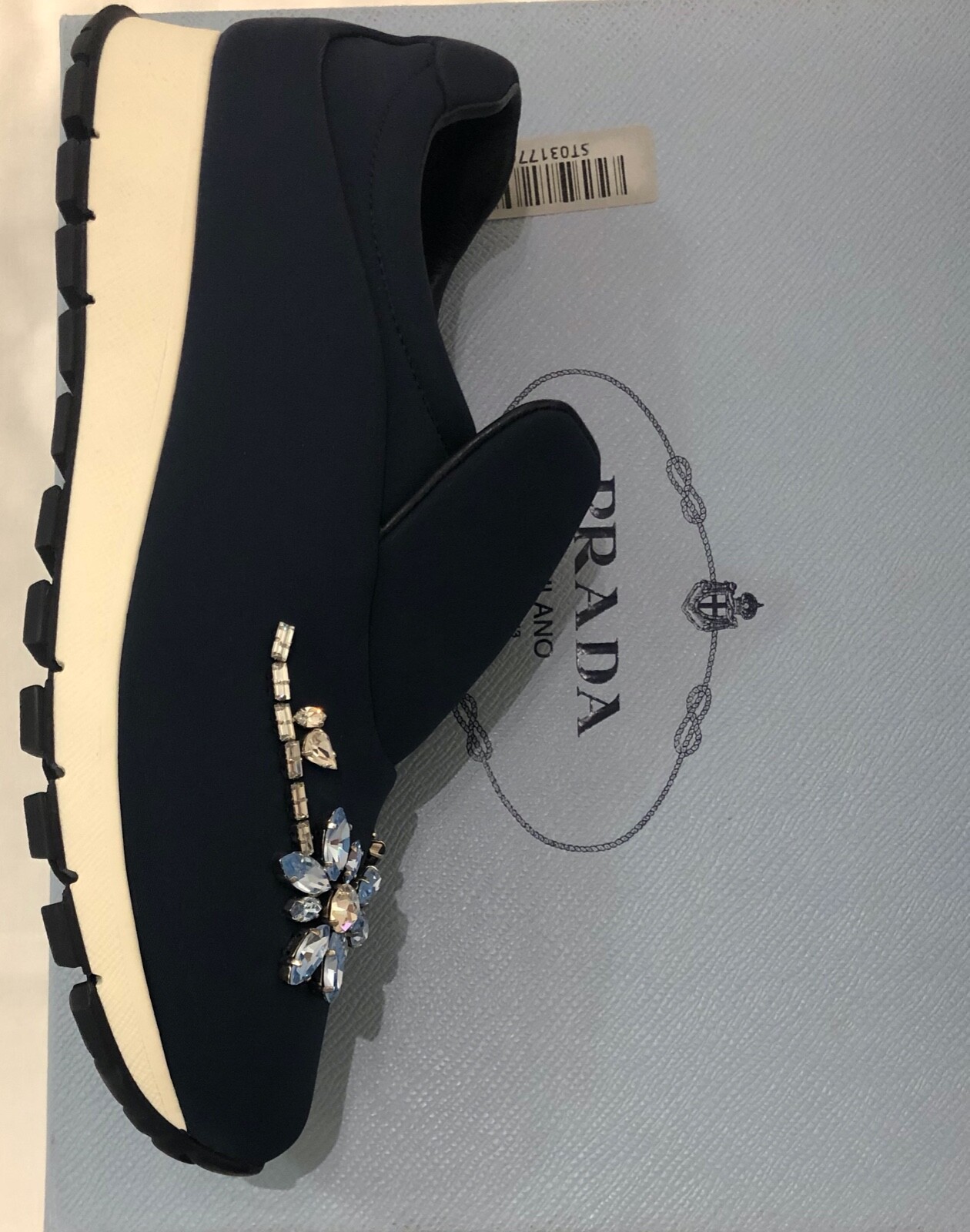 BRAND NEW PRADA Women Navy Slip-on Jewel Trainers - Size 3.5 UK - RRP £650 image 3