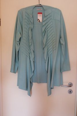 MAGNA Zipfel Jacke Kunstlederoptik 44 46 NEU Raff-Falten aqua blau LAGENLOOK