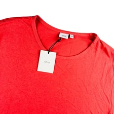 NEW ONIA Men's Linen Polyester Crewneck T-Shirt Coral Stripe • Large