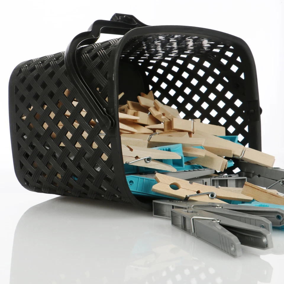 3x Wäscheklammer-Körbchen - Klammerbeutel im Korb-Design - weiß/grau/schwarz - Bild 2 von 4