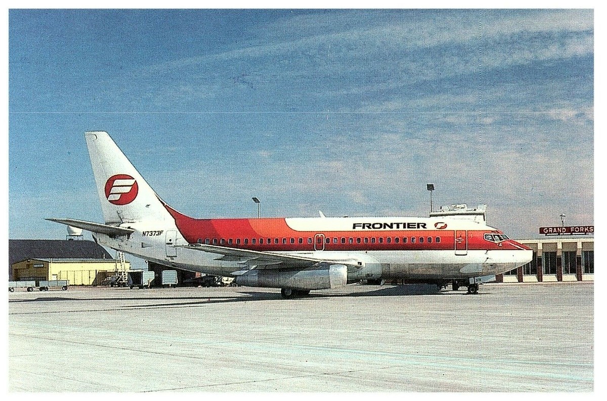 Vintage Frontier Airlines Unused Postcard Boeing 737 N7373F Grand