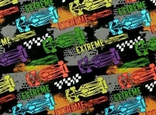 FAT QUARTER FABRIC  EXTREME RACING CARS  HOT RODS RACE CAR NASCAR NOVELTY COTTON