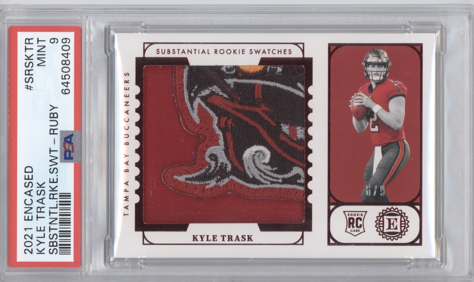 Kyle Trask Panini Encased Substantial Rookie Swatches #SRSKTR Ruby