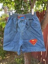 Vintage 90s Superman Denim Jeans Shorts Boys Kids Youth Size 7 DC Comics NOS Vtg