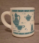 Vintage Hazel Atlas Kitchen Aid Milk Glass Cup Coffee Mug Turquoise Aqua