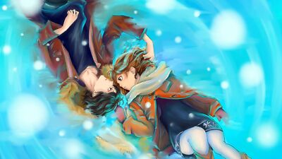 Anime ao haru ride blue background girls cyan two Playmat Game Mat Desk