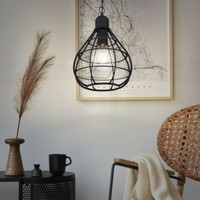 HäNgelampe Pendelleuchte Pendellampe Gitterschirm Metall Schwarz E27 HöHe 120Cm